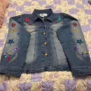 DG2 by Diane Gilman Floral Embroidered Denim Jacket
